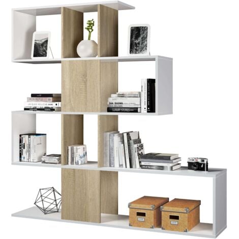 MOBIMARKET Scaffale a zig-zag in rovere canadese e bianco artico, 145x28x145 cm