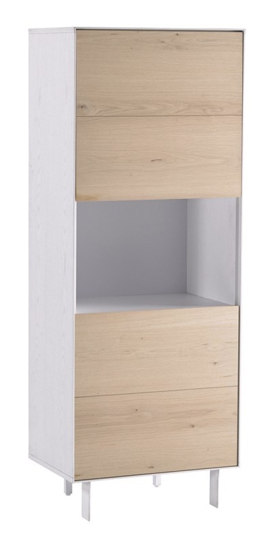 

Librería con 2 puertas de color roble. Tapa y costados de color blanco. Patas de hierro de color blanco.