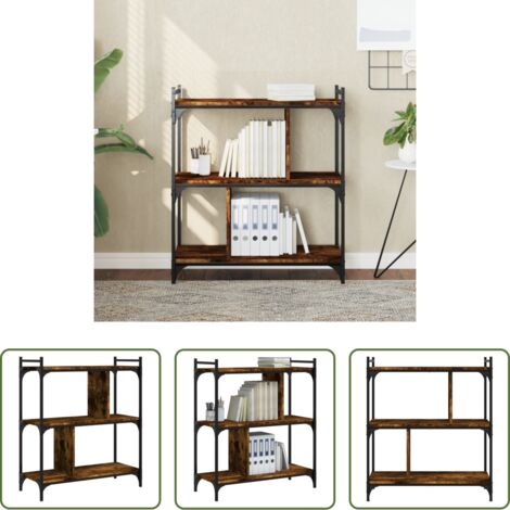 Libreria con 3 ripiani -  Libreria Rovere Fumo 3 Ripiani 76x32x88 cm Legno Multistrato