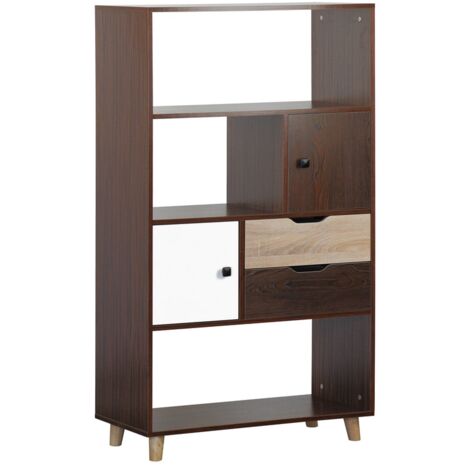 Libreria con 3 vani 2 cassetti e 1 anta 80x140x40 cm effetto zebrano