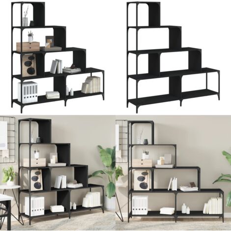 Librería con 4 peldaños madera ingeniería negro 139x33,5x149 cm - Estantería de madera - Estantería de acero