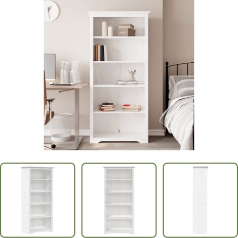 Libreria con 5 ripiani -  Libreria BODO 5 Ripiani 82x40x173 cm Legno Massello Pino Bianco