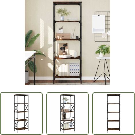 Libreria con 5 ripiani -  Libreria Rovere Fumo 5 Ripiani 59x35x171 cm Legno Multistrato