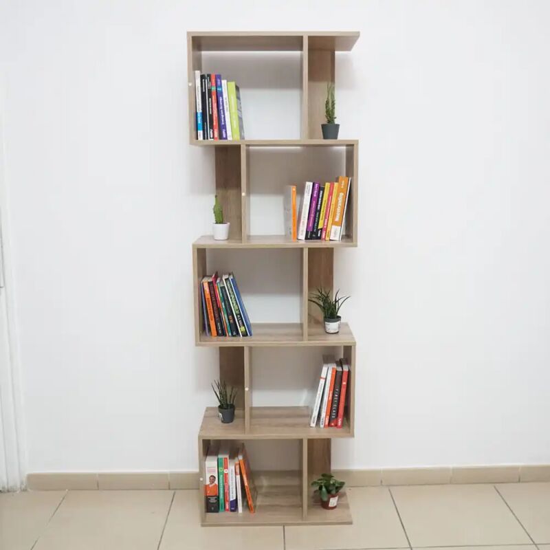 Libreria Con 5 Ripiani Sfalsati in Legno MDF 58x28cm H180 cm Marrone