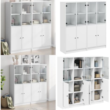 Libreria con Ante Bianca 136x37x142 cm in Legno Multistrato - Libreria con ante bianche - Libreria moderna