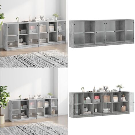Libreria con Ante Grigio Cemento 204x37x75 cm Legno Multistrato - Libreria grigia cemento - Libreria moderna