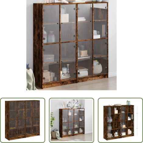 Libreria con ante in vetro -  Libreria Ante Rovere Fumo 136x37x142 cm in Legno Multistrato