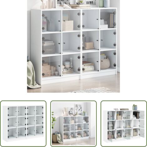 Libreria con ante -  Libreria con Ante Bianca 136x37x109 cm in Legno Multistrato