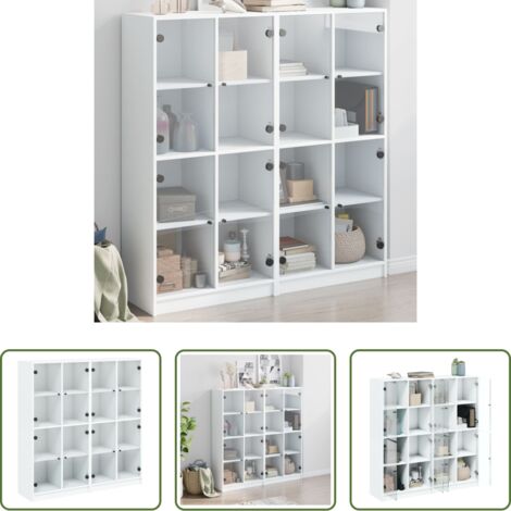 Libreria con ante -  Libreria con Ante Bianca 136x37x142 cm in Legno Multistrato