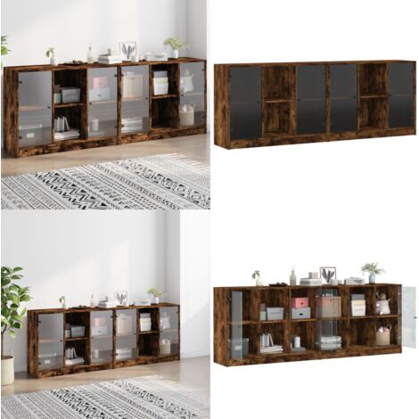 Libreria con Ante Rovere Fumo 204x37x75 cm in Legno Multistrato - Libreria con ante in vetro - Libreria con ante in rovere fumo