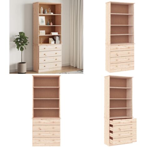 Librería con cajones ALTA madera maciza de pino 77x35x186,5 cm - Estantería de pino - Estantería con cajones