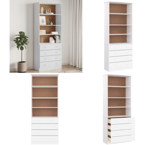 Libreria con Cassetti ALTA Bianca 77x35x186,5 cm Massello Pino - Cassetti - Libreria con cassetti