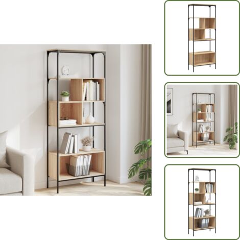 Libreria con piedini regolabili - vidaXL Libreria 5Ripiani Rovere Sonoma 76x33x188,5cm Legno Multistrato - Libreria in metallo