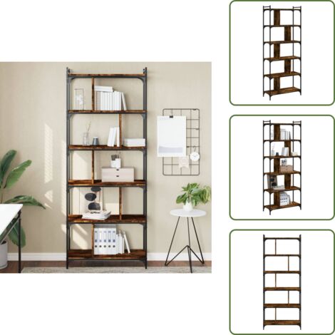 Libreria con piedini regolabili - vidaXL Libreria Rovere Fumo 6 Ripiani 76x32x192 cm Legno Multistrato - Libreria per libri