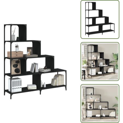 Libreria con scalini - vidaXL Libreria a 4 Gradini Nera 139x33,5x149 cm in Legno Multistrato - Libreria per soggiorno
