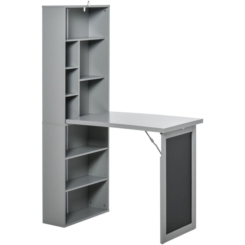 Libreria con Scrivania a Scomparsa Salvaspazio 98x51x153 cm in mdf Grigio