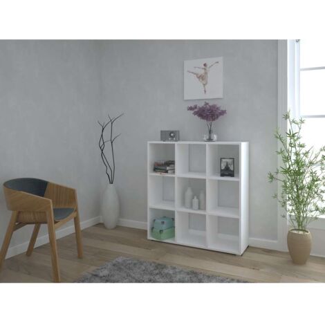 Libreria Cubo 3x3 - Bianco, Stabile con Piedini in Alluminio