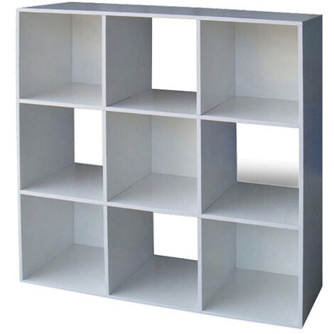 Libreria Cubo 9 vani quadri colore bianco cm91x30x91h in melaminico scaffale mobile