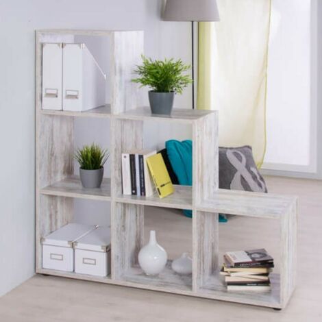 HOMCOM Estantería para Libros de 4 Cubos Librería Modular con 2 Cajones  Extraíbles de Tela no Tejida para Oficina Estudio Dormitorio 61,5x30x61,5  cm Blanco y Gris