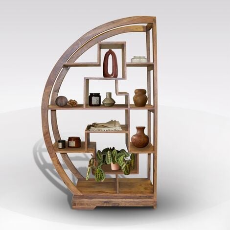 LIBRERIA CURVA IN LEGNO MASSELLO DI SHEESHAM CM 80X40 H. 150