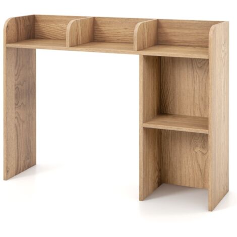 Libreria da scrivania con 4 ripiani e scomparto aperto, Scaffale a 3 livelli da tavolo multiuso Naturale