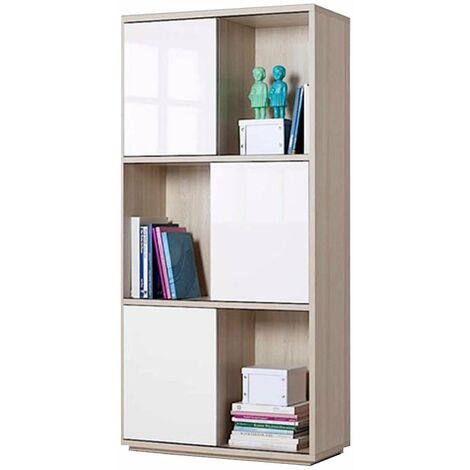 Libreria da ufficio e cameretta 3 ripiani in legno bianco ante scorrevoli arredamento interno h 185 cm