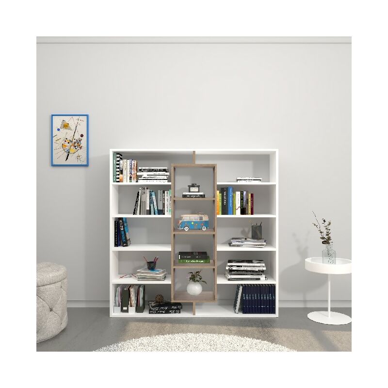 

Libreria Dalia - Armario de pared, estante - con estantes - para la sala de estar, la oficina, la entrada - White, Sonoma en Madera, 130 x 27 x 130 cm