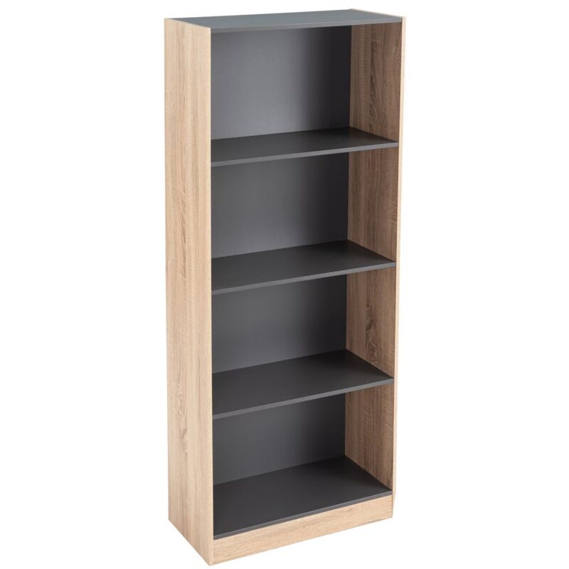 

Librería de 3 estantes de madera MDF gris y natural contemporánea, de 60x29x147 cm