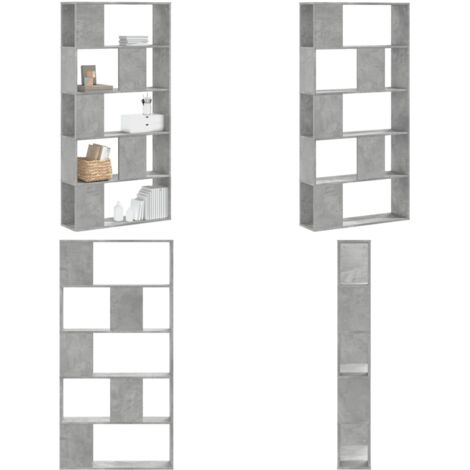 Librería de 5 niveles madera gris hormigón 80,5x23,5x162,5 cm - Estantería de madera - Almacenamiento en casa