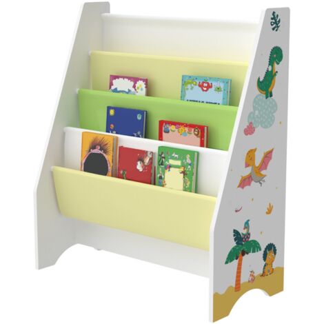Librería de diseño para salón estantería infantil original estilo fisterra con 4 compartimentos abiertos blanco/verde/amarillo 030006479