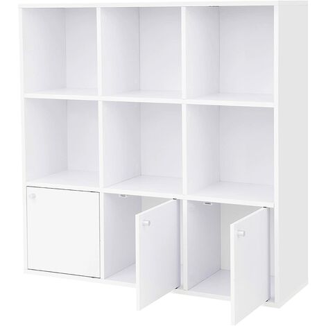 Librería de Madera Biblioteca para el Hogar u Oficina 6 Cubos estantes Estantería para DVD con 3 cajones Inferiores Blanco LBC33WT - Blanco