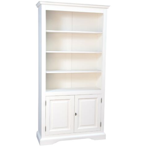 Librería de madera de tilo blanca 211x108x38 cm Librería de estudio Made in Italy Muebles de sala clásicos Librerías para salón