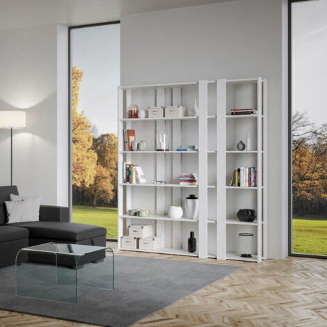 Librería de pared 6 estantes blanca diseño moderno casa oficina Kato E