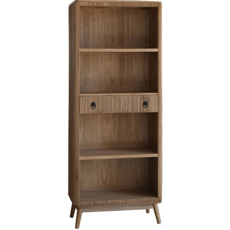 Librería Decorativa de Pared en Madera y Metal Pärumm Lessime 75x40x189 cm 4 Baldas y 1 Cajón Diseño Vintage