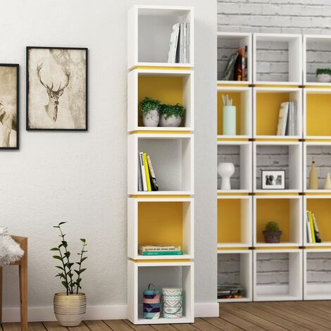 Libreria Design Moderna Scaffale Modulare 5 Ripiani 167x32x22cm Ufficio Bianco