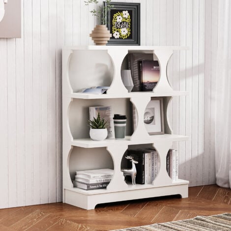 Libreria design moderno 80x30x100 cm con struttura aperta con ripiani di stoccaggio, MDF, bianco