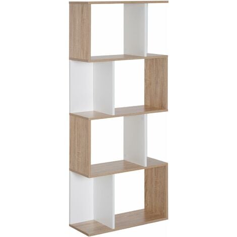 Libreria di Design Moderno 4 ripiani Legno Naturale e Bianco 60x24x148 cm