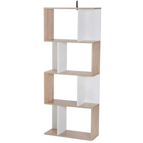 LIBRERIA DI DESIGN MODERNO 4 RIPIANI LEGNO NATURALE E BIANCO. 60X24X148CM
