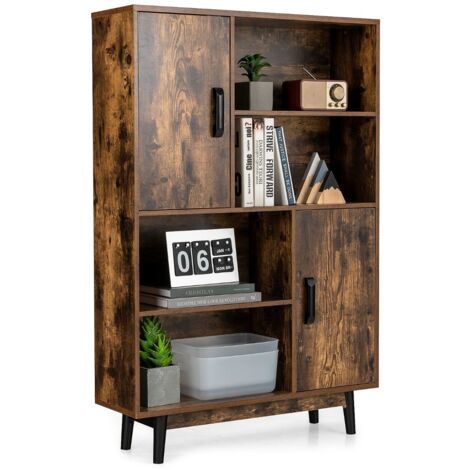 Libreria di legno con 4 livelli e 4 mensole aperte, Libreria per libri foto decorazioni con cuscinetti Caffè