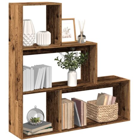 Librería divisora 3 niveles madera envejecida 123x29x123 cm