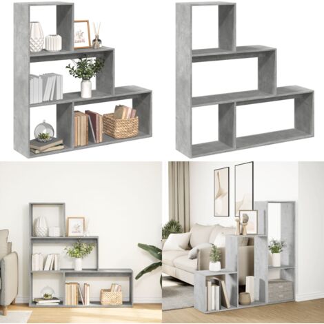 Librería divisora 3 niveles madera gris hormigón 123x29x123 cm - Estantería separadora - Estantería de madera