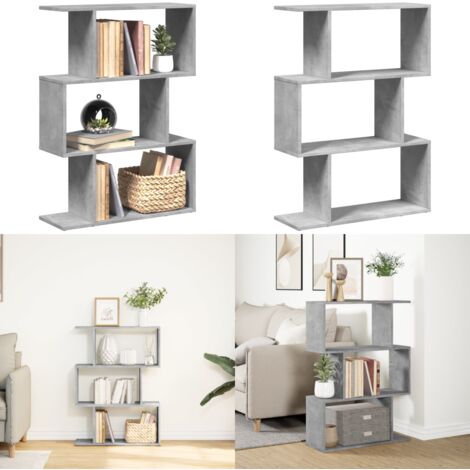 Librería divisora 3 niveles madera gris hormigón 70x24x97 cm - Estantería de madera - Estantería de almacenamiento