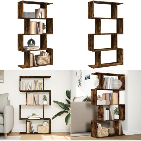 Librería divisora 4 niveles madera roble ahumado 70x24x129 cm - Estantería de madera - Estantería de almacenamiento