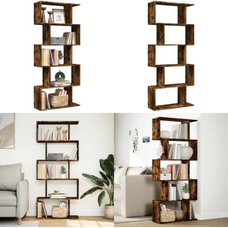 Librería divisora 5 niveles madera roble ahumado 70x24x161 cm - Estantería de madera - Estantería de almacenamiento