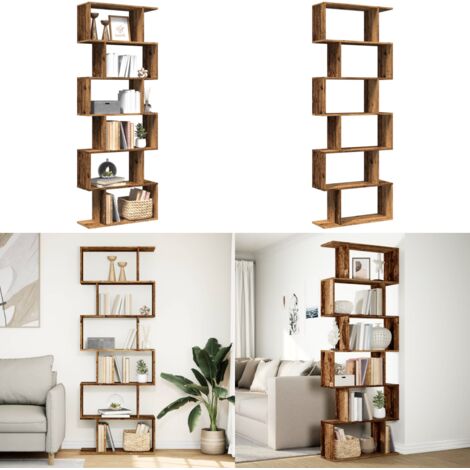 Librería divisora 6 niveles madera envejecida 70x24x193 cm - Estantería de madera - Estantería de almacenamiento
