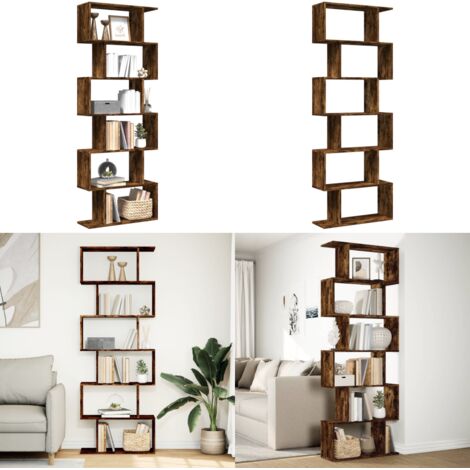 Librería divisora 6 niveles madera roble ahumado 70x24x193 cm - Estantería de madera - Estantería de almacenamiento