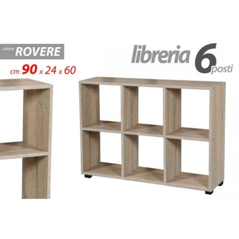 Librería divisoria rectangular con seis cubos en roble 90x24x60