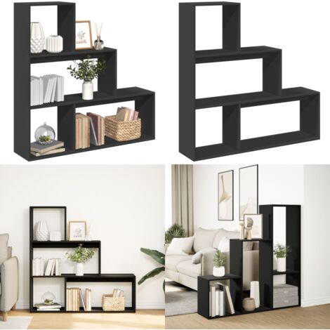 Libreria Divisorio 3 Ripiani Nera 123x29x123 cm in Truciolato - Scaffale portaoggetti - Truciolato