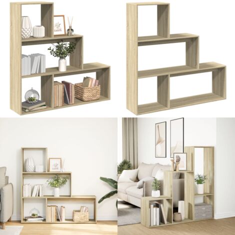 Libreria Divisorio 3 Ripiani Sonoma 123x29x123 cm in Truciolato - Scaffale porta oggetti - Scomparti