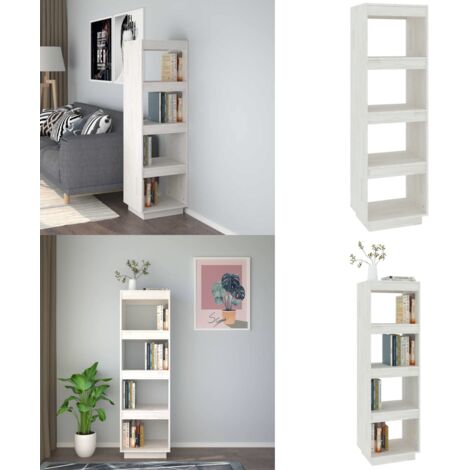 Libreria/Divisorio Bianco 40x35x135cm in Legno Massello di Pino - Scaffale per libri - Divisorio in legno
